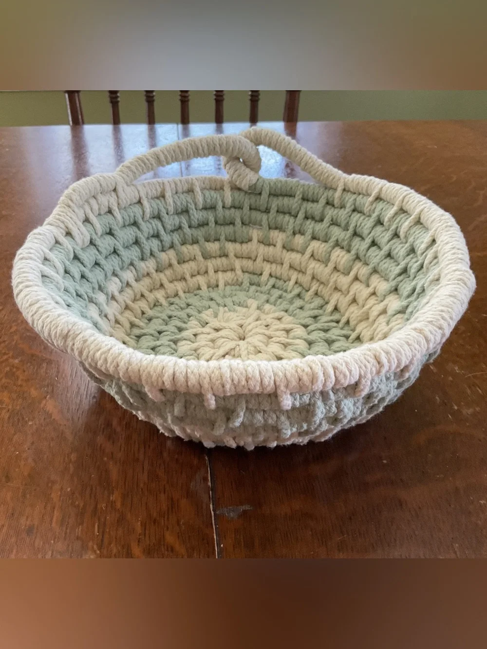 Handwoven Cotton Rope Basket in Sage and Cream